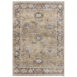 Jasper JA06 Traditional Vintage Distressed Shimmer Floral Heirloom Border Soft-Touch Polyester Low Profile Short Pile Pale Light Gold/Grey Rug
