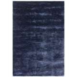 Katherine Carnaby Chrome Luxury Modern Plain Distressed Tonal Metallic Shimmer Hand-Woven High-Density Heavyweight Soft Textured Silky Viscose Ink Blue Rug