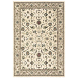 Kendra 137 W Traditional Persian Classic Floral Vine Bordered Durable Easy-Care Low Profile Short Pile Ivory Rug