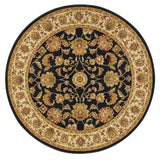 Kendra 3330 B Traditional Persian Classic Floral Vine Bordered Durable Easy-Care Low Profile Short Pile Navy Blue Round Rug