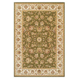 Kendra 3330 G Traditional Persian Classic Floral Vine Bordered Durable Easy-Care Low Profile Short Pile Green/Sand/Cream Rug