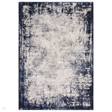 Kuza Border Modern Abstract Distressed Shimmer Hi-Lo Textured Soft Velvety Touch High-Density Durable Easy-Care Short Pile Navy/Light Grey/Cream Rug