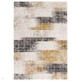 Kuza Lines Ikat Modern Abstract Distressed Shimmer Hi-Lo Textured Soft Velvety Touch High-Density Durable Easy-Care Short Pile Gold/Light Grey/Black/Ivory Rug