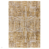 Kuza Portrait Modern Abstract Distressed Shimmer Hi-Lo Textured Soft Velvety Touch High-Density Durable Easy-Care Short Pile Gold Rug