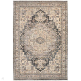 Legacy LEG01 Traditional Persian Medallion Border Soft-Touch Short Pile Polyester Flatweave Cream/Charcoal Grey/Taupe Rug