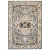 Legacy LEG04 Traditional Persian Medallion Border Soft-Touch Short Pile Polyester Flatweave Blue/Beige Rug
