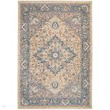 Legacy LEG07 Traditional Persian Medallion Border Soft-Touch Short Pile Polyester Flatweave Cream/Blue/Beige Rug
