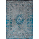 Louis De Poortere Fading World Medallion 8255 Grey Turquoise Washable Polyester Flatweave Turquoise Blue/Steel Grey/Teal/Charcoal/Sky Blue Eco-Rug