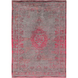 Louis De Poortere Fading World Medallion 8261 Pink Flash Washable Polyester Flatweave Warm Grey/Hot Pink/Crimson Rose/Muted Charcoal Eco-Rug