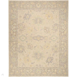 Maison MSO04 Traditional Persian Vintage Oushak Floral Border Hand-Knotted Sculpted Textured Hi-Low Aged Patina Wool Loop Pile Ivory/Taupe Rug
