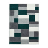 Matrix MT61 Modern Geometric Blocks Carved Soft Textured Easy-Care Durable Polypropylene Short Pile Grey/Green/Cream Rug