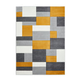Matrix MT61 Modern Geometric Blocks Carved Soft Textured Easy-Care Durable Polypropylene Short Pile Grey/Yellow/Cream Rug