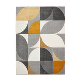 Matrix MT63 Modern Geometric Carved Soft Textured Easy-Care Durable Polypropylene Short Pile Cream/Grey/Yellow Rug