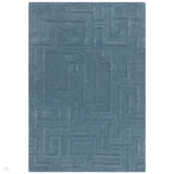 Maze Modern Geometric Hand-Carved Hi-Low Textured Wool Teal Blue Rug