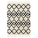 Morocco Modern Moroccan Berber Geometric Plush Soft Boho Shaggy Tassel Ivory/Charcoal Rug