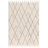 Nepal Linear Modern Moroccan Berber Geometric Hand-Woven Ribbed Textured Low-Profile Wool Loop Pile Cream/Black Rug