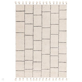 Nepal Tile Modern Moroccan Berber Geometric Hand-Woven Ribbed Textured Low-Profile Wool Loop Pile Cream/Black Rug