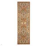 Nomad Traditional Persian Geometric Medallion Floral Border Textured Low-Profile Wool Blend Loop Pile Terracotta/Multicolour Runner