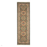 Nomad Vintage Traditional Persian Geometric Medallion Floral Border Low-Profile Wool Blend Loop Pile Green/Multicolour Runner