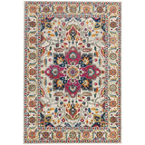 Nova NV24 Persian Traditional Medallion Border Durable Easy-Care Polypropylene Short Pile White/Multicolour Rug