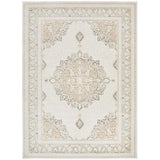 Olivia OLI103 Traditional Persian Medallion Border Shimmer Soft-Touch Textured Low-Profile Short Pile Polyester Khaki Rug