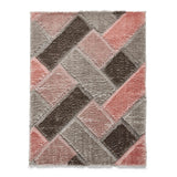 Olympia 2239 Modern 3D Geometric Interlocking Blocks Metallic Shimmer Soft Plush Carved Hi-Lo Textured Tonal Polyester Shaggy Grey/Pink/Beige Rug