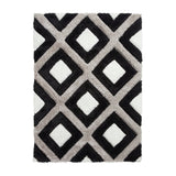 Olympia GR224 Modern 3D Geometric Diamond Metallic Shimmer Soft Plush Carved Hi-Lo Textured Tonal Polyester Shaggy Black/White/Grey Rug