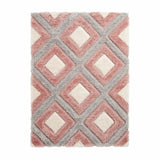 Olympia GR224 Modern 3D Geometric Diamond Metallic Shimmer Soft Plush Carved Hi-Lo Textured Tonal Polyester Shaggy Grey/Pink/Cream Rug