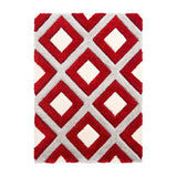 Olympia GR224 3D Geometric Plush Carved Hi-Lo Textured Soft Polyester Metallic Shimmer Shaggy Grey/Red/Cream Rug