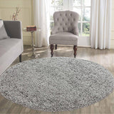Oxford OXF00 Plain Plush Soft Stain-Resistant Textured Polypropylene Shaggy Grey Round Rug