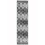 Patio PAT12 Diamond Mono Modern Geometric Durable Stain-Resistant Weatherproof Flatweave In-Outdoor Black/White Runner