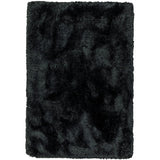 Plush Luxury Super Thick Heavyweight High-Density Hand-Woven Soft High-Pile Plain Polyester Tonal Textured Metallic Shimmer Shaggy Black Rug