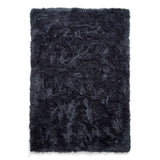 Polar Plush Plain Super Soft Fluffy Faux Fur Feel Textured Ultra Fine Yarn Acrylic Hand-Tufted Wispy Long Strand Shaggy Navy Rug