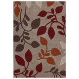 Portland 1096 M Modern Floral Leaf Carved Durable Short Pile Beige/Cream/Red/Terracotta Rug