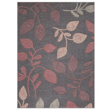 Portland 1096 V Modern Floral Leaf Carved Durable Short Pile Pink/Charcoal Grey/Cream Rug