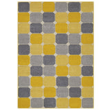 Portland 172 J Modern Geometric Blocks Carved Durable Short Pile Yellow/Grey/Cream Rug