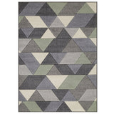 Portland 670 V Modern Geometric Carved Durable Short Pile Green/Grey/Cream Rug