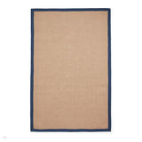 Portland Jute Cotton Border Modern Plain Hand-Woven Textured Herringbone Flatweave Natural/Deep Navy Blue Rug