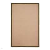 Portland Jute Cotton Border Modern Plain Hand-Woven Textured Herringbone Flatweave Natural/Olive Green Rug