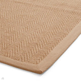 Portland Jute Cotton Border Modern Plain Hand-Woven Textured Herringbone Flatweave Natural/Soft Beige Extra Long Runner