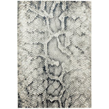 Quantum QU03 Modern Snake Print Metallic Shimmer Textured High-Density Soft Smooth Low Profile Polyblend Short-Pile Cream/Grey/Black Rug