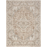 Quarry QUA05 Traditional Persian Vintage Distressed Floral Medallion Border Soft Textured Durable Low Profile Short Pile Beige/Grey/Ivory Rug