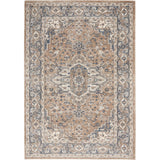 Quarry QUA05 Traditional Persian Vintage Distressed Medallion Border Soft Textured Durable Low Profile Short Pile Beige/Grey/Ivory/Blue Rug