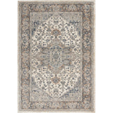 Quarry QUA05 Traditional Persian Vintage Distressed Medallion Border Soft Textured Durable Low Profile Short Pile Ivory/Grey/Beige/Steel Blue Rug