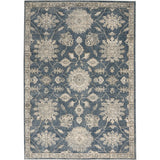 Quarry QUA06 Traditional Persian Vintage Distressed Floral Medallion Border Soft Textured Durable Low Profile Short Pile Steel Blue/Beige/Cream Rug