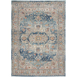 Quarry QUA11 Traditional Persian Vintage Distressed Medallion Border Soft Textured Durable Low Profile Short Pile Ivory/Blue/Multicolour Rug