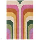 Romy 01 Retro Modern Symmetrical Arches Hand-Woven Soft Wool-Feel Eco Fibre Rainbow Pink/Multicolour Rug