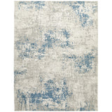 Rossa ROS03 Modern Abstract Distressed Durable Easy-Care Ribbed Textured Low Profile Short Pile Ivory/Blue Rug