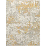 Rossa ROS03 Modern Abstract Distressed Durable Easy-Care Ribbed Textured Low Profile Short Pile Ivory/Gold Rug