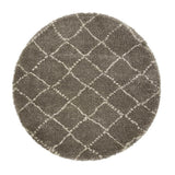 Royal Nomadic 5413 Modern Geometric Diamond Soft Plush Boho Shaggy Grey/Cream Round Rug